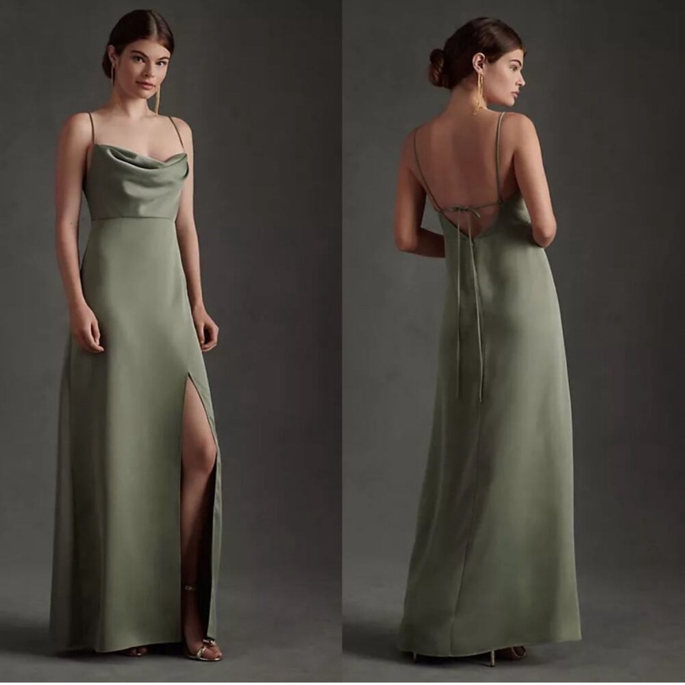 BHLDN Remy Satin Charmeuse Bridesmaid Dress Size 2 color Forest